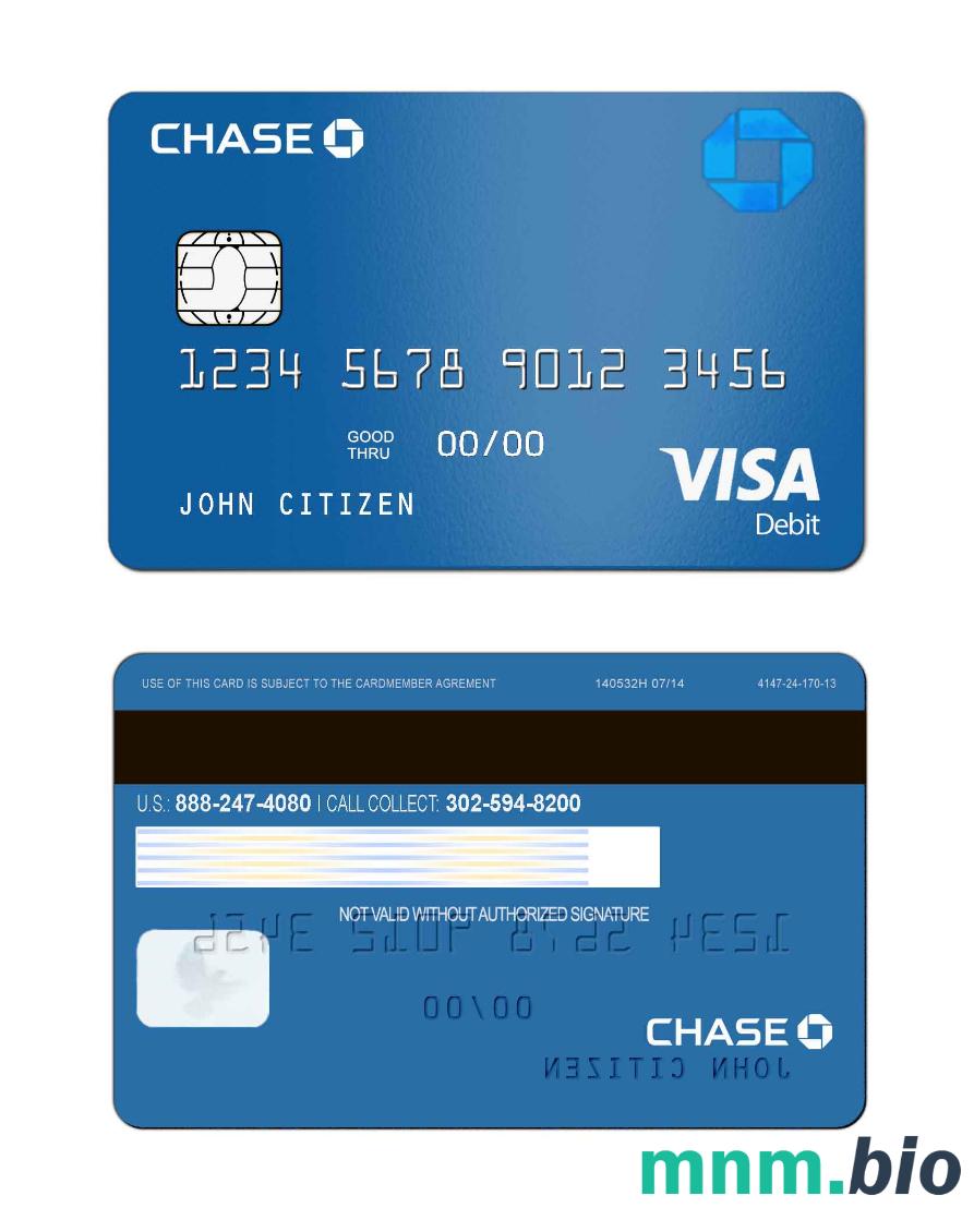 USA Chase bank przykład karty visa w formacie PSD